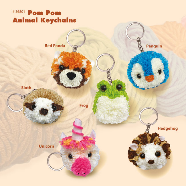 Pom Pom Animal Keychains
